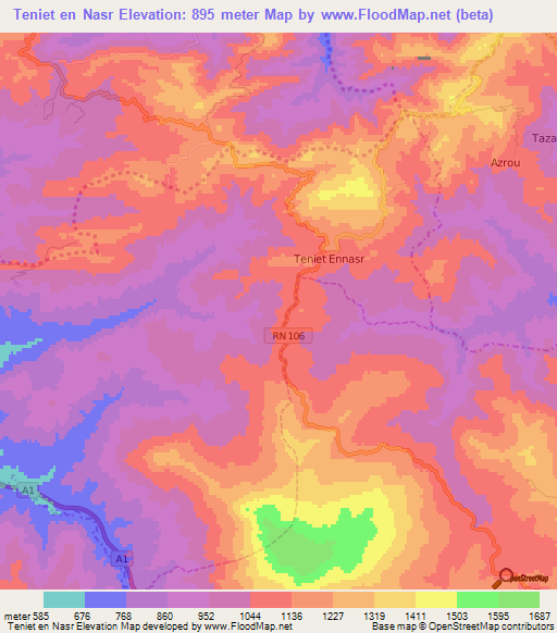 Teniet en Nasr,Algeria Elevation Map