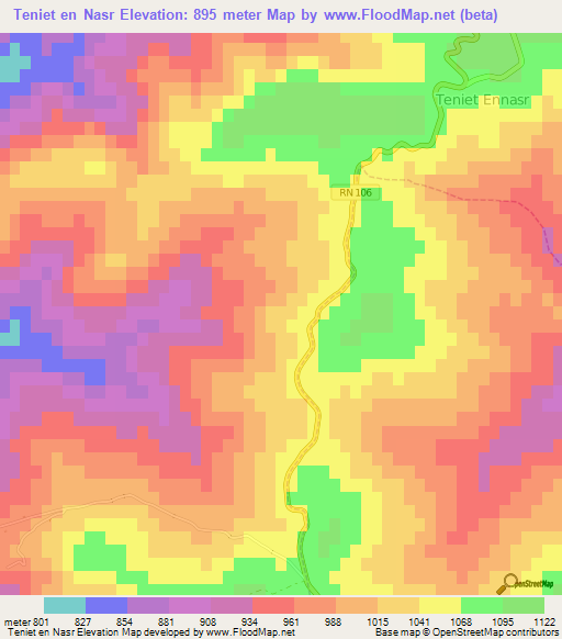 Teniet en Nasr,Algeria Elevation Map