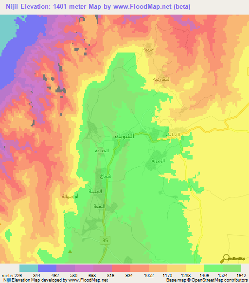 Nijil,Jordan Elevation Map