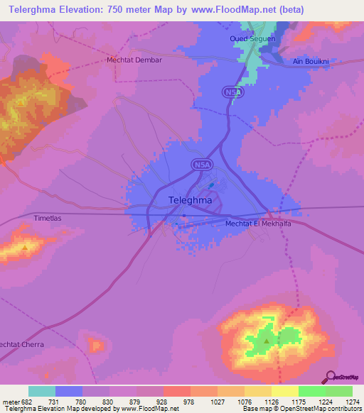 Telerghma,Algeria Elevation Map