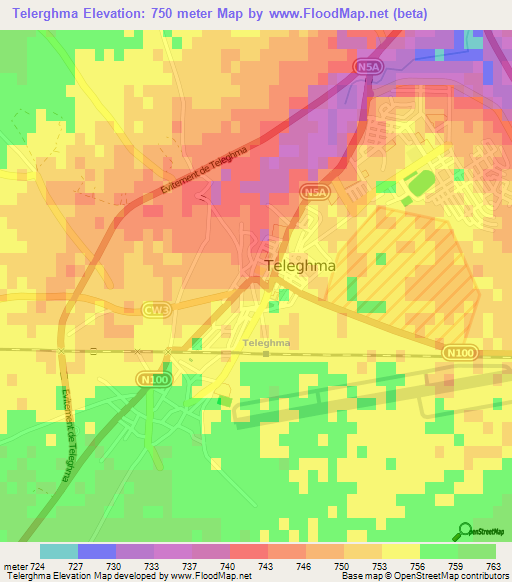 Telerghma,Algeria Elevation Map