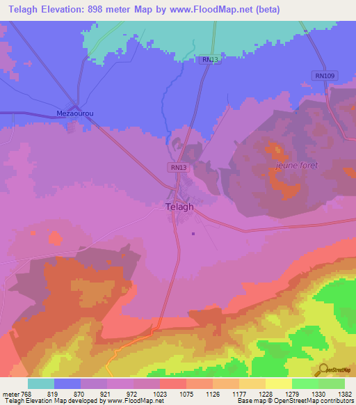 Telagh,Algeria Elevation Map