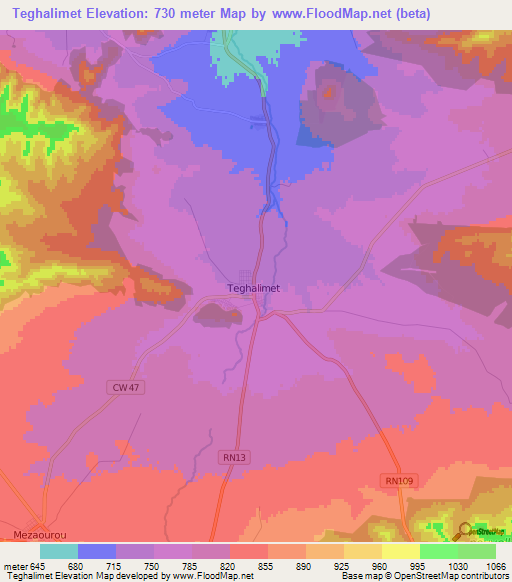 Teghalimet,Algeria Elevation Map