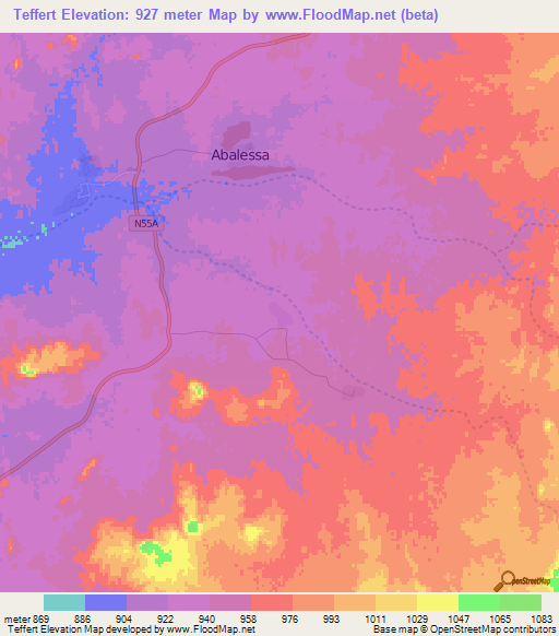 Teffert,Algeria Elevation Map