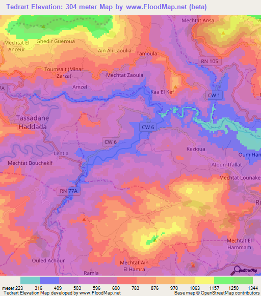 Tedrart,Algeria Elevation Map