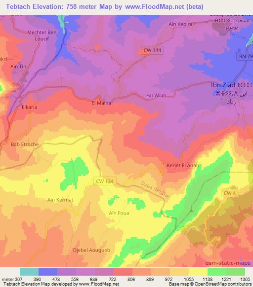 Tebtach,Algeria Elevation Map