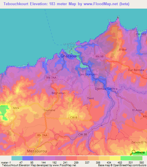 Tebouchkourt,Algeria Elevation Map