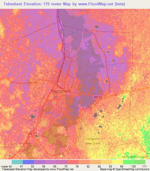 Tebesbest,Algeria Elevation Map