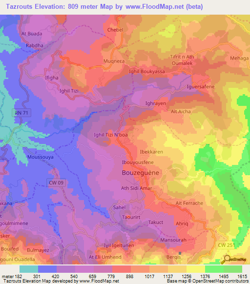 Tazrouts,Algeria Elevation Map