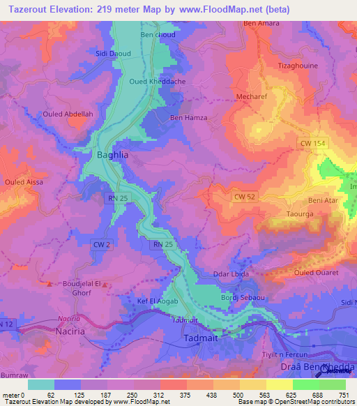 Tazerout,Algeria Elevation Map