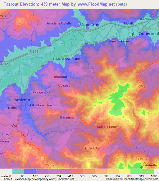 Tazrout,Algeria Elevation Map