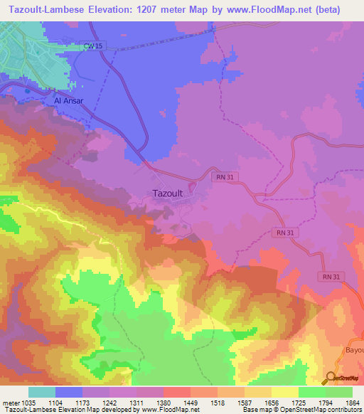 Tazoult-Lambese,Algeria Elevation Map