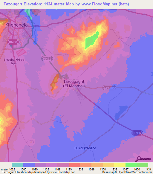 Tazougart,Algeria Elevation Map