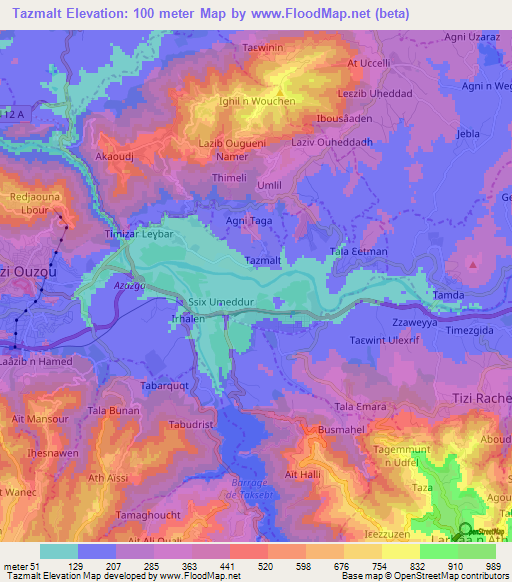 Tazmalt,Algeria Elevation Map