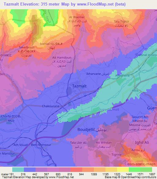 Tazmalt,Algeria Elevation Map