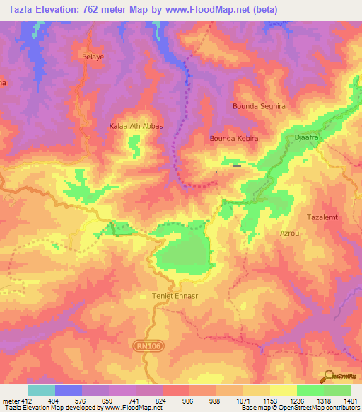 Tazla,Algeria Elevation Map