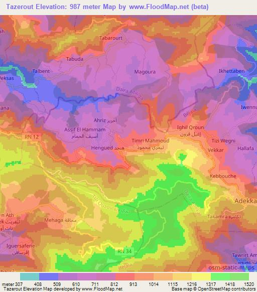 Tazerout,Algeria Elevation Map