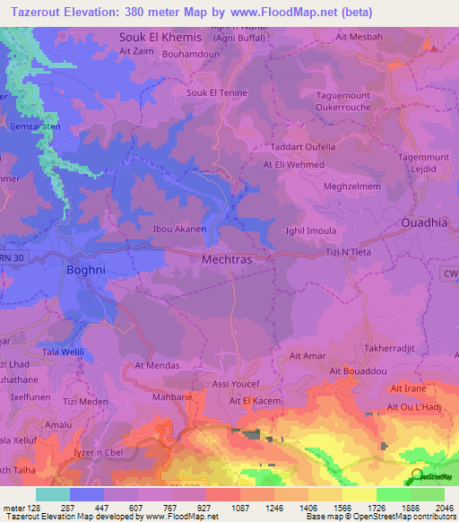 Tazerout,Algeria Elevation Map