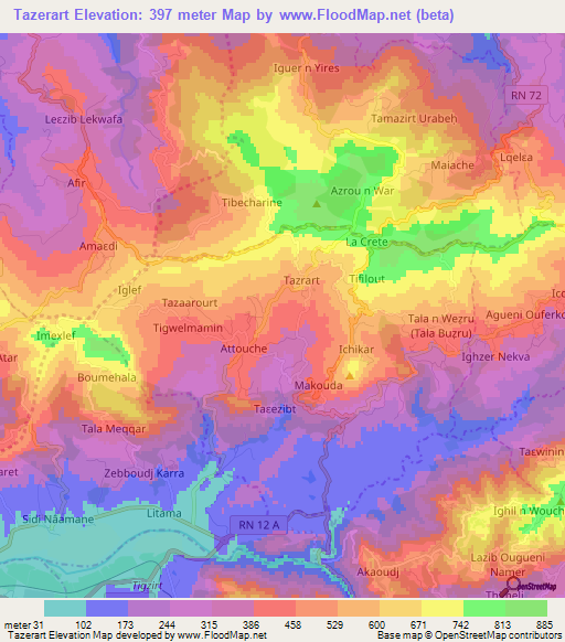 Tazerart,Algeria Elevation Map