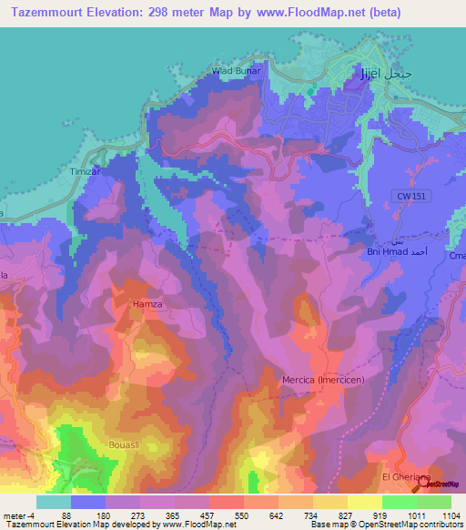 Tazemmourt,Algeria Elevation Map