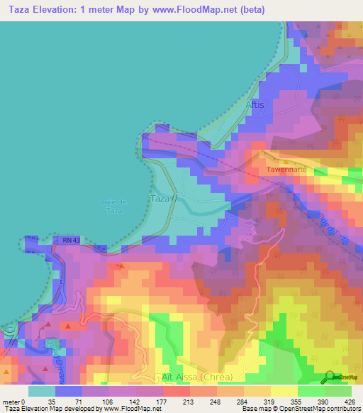 Taza,Algeria Elevation Map