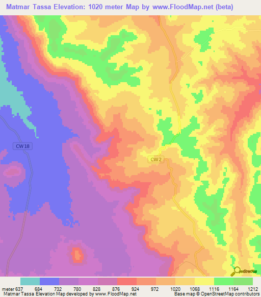Matmar Tassa,Algeria Elevation Map