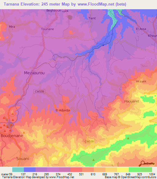Tarnana,Algeria Elevation Map