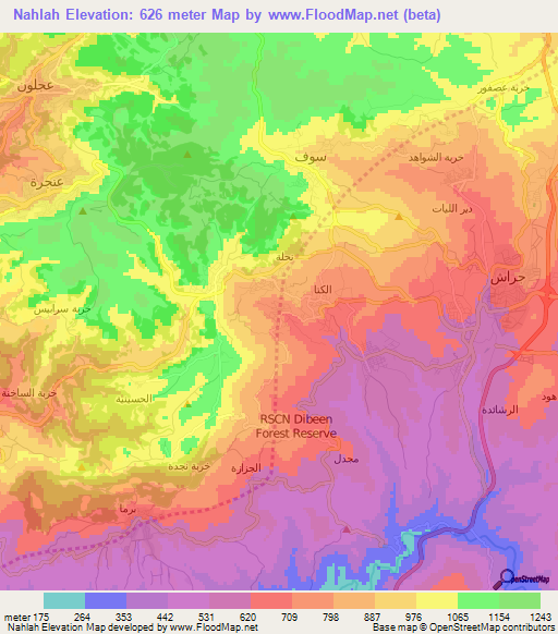 Nahlah,Jordan Elevation Map
