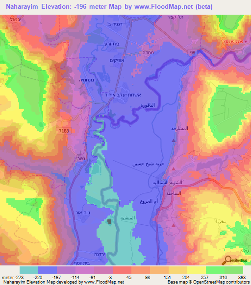 Naharayim,Jordan Elevation Map