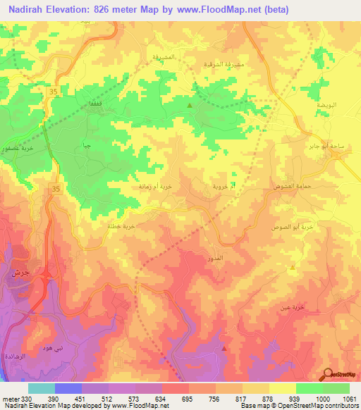 Nadirah,Jordan Elevation Map