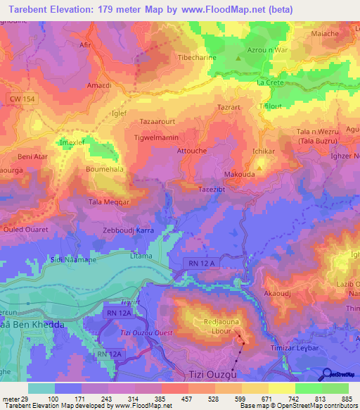 Tarebent,Algeria Elevation Map