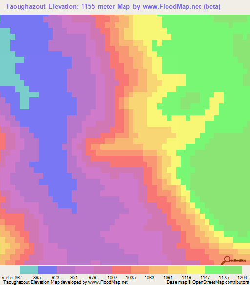 Taoughazout,Algeria Elevation Map
