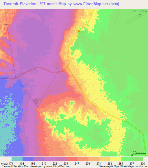 Taoursit,Algeria Elevation Map
