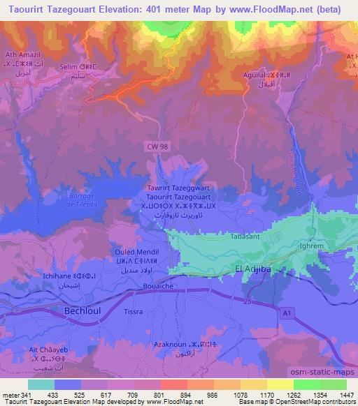 Taourirt Tazegouart,Algeria Elevation Map