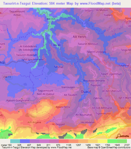 Taourirt-n-Tezgui,Algeria Elevation Map
