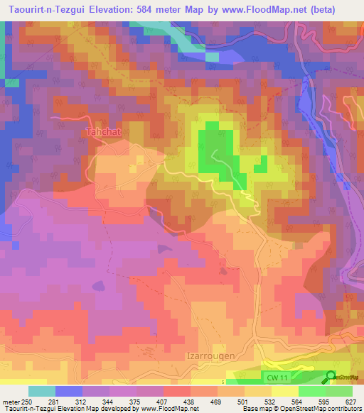 Taourirt-n-Tezgui,Algeria Elevation Map