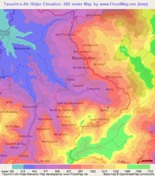 Taourirt-n-Ait Hidjer,Algeria Elevation Map
