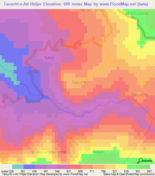 Taourirt-n-Ait Hidjer,Algeria Elevation Map