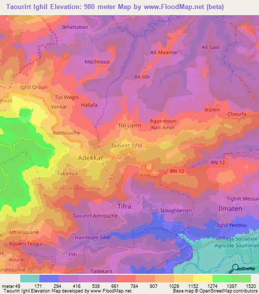 Taourirt Ighil,Algeria Elevation Map