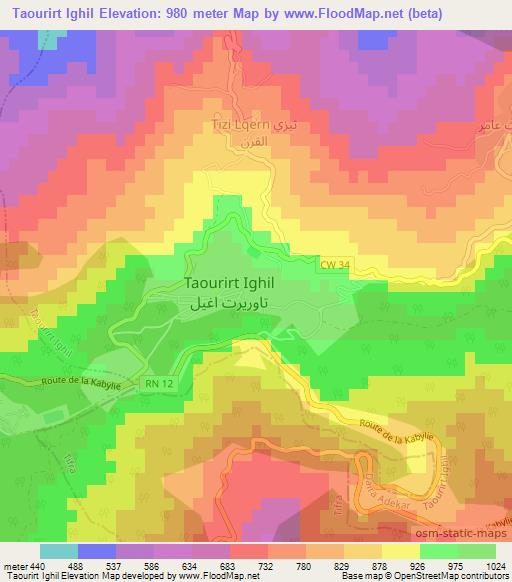 Taourirt Ighil,Algeria Elevation Map