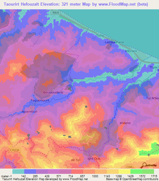 Taourirt Hefouzalt,Algeria Elevation Map