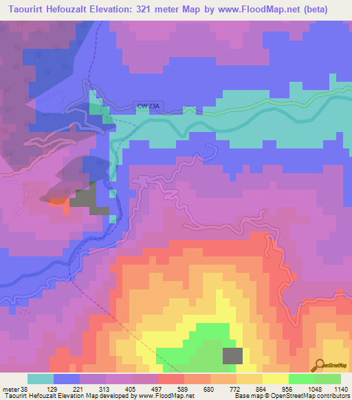Taourirt Hefouzalt,Algeria Elevation Map
