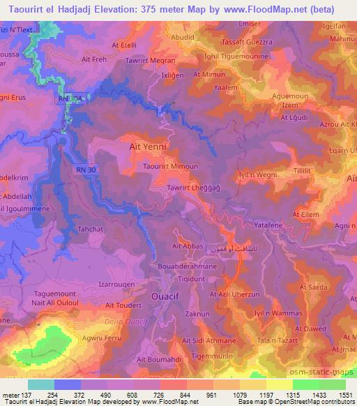 Taourirt el Hadjadj,Algeria Elevation Map