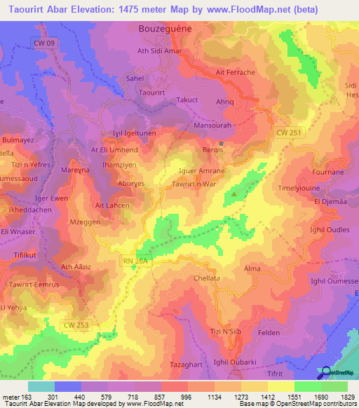 Taourirt Abar,Algeria Elevation Map