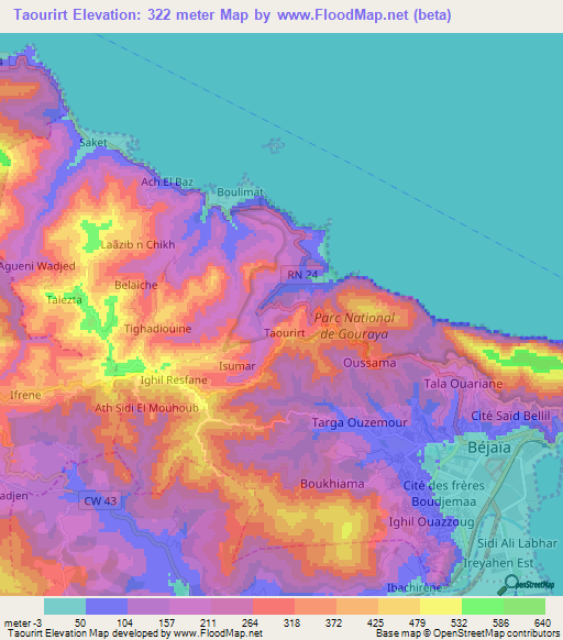 Taourirt,Algeria Elevation Map