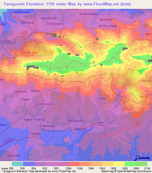 Tanagoumt,Algeria Elevation Map