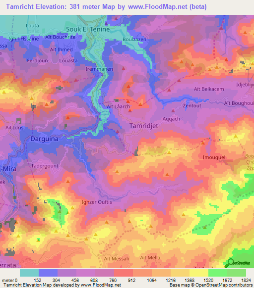 Tamricht,Algeria Elevation Map