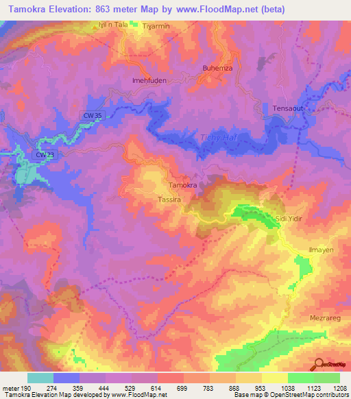 Tamokra,Algeria Elevation Map