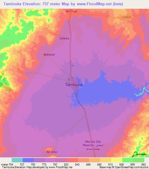 Tamlouka,Algeria Elevation Map