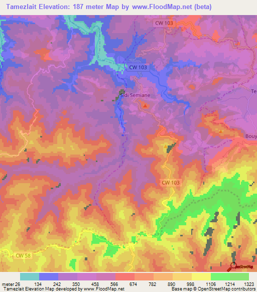 Tamezlait,Algeria Elevation Map